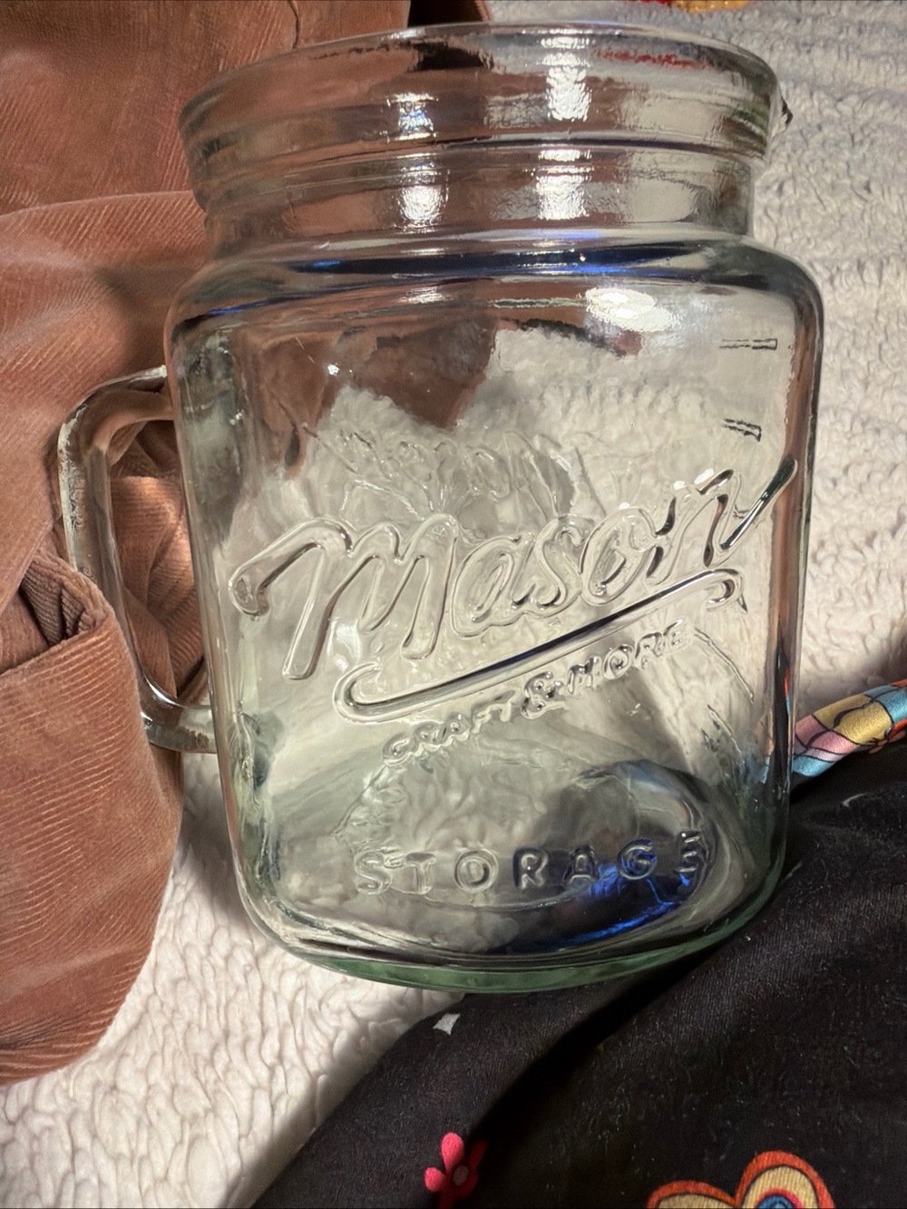 68oz 2L Vtg looking Retro Mason Clear Glass Storage Jar with Handle - Clear